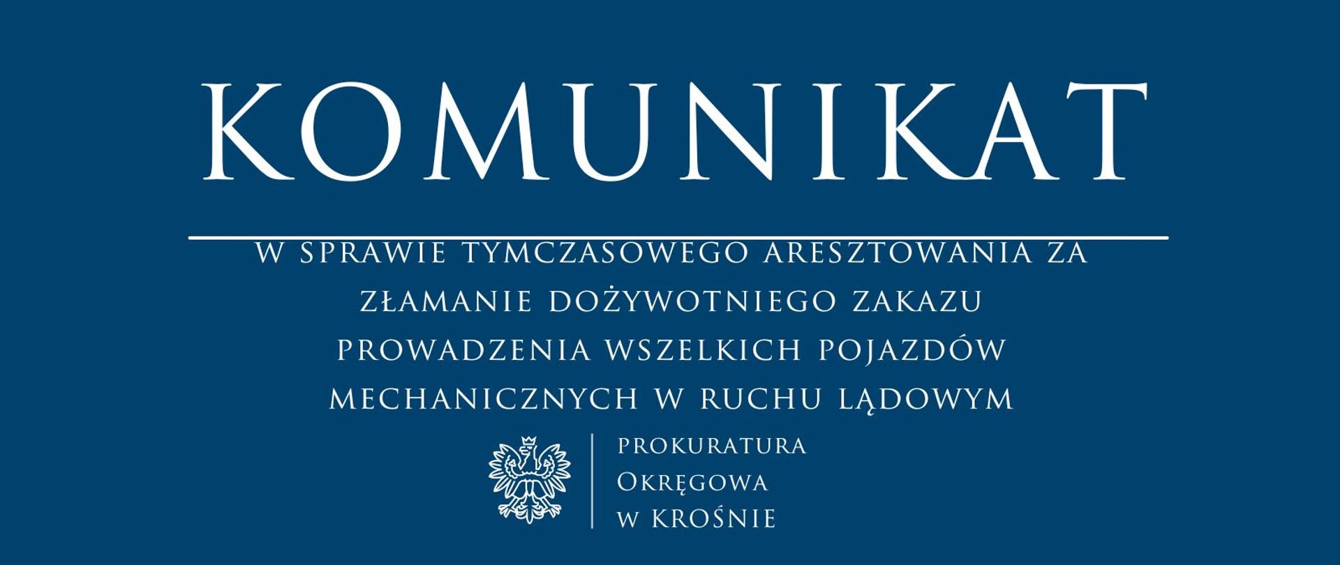 Komunikat prasowy w sprawie tymczasowego aresztowania za złamanie dożywotniego zakazu prowadzenia wszelkich pojazdów mechanicznych w ruchu lądowym
