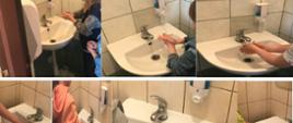 Zdjęcie przedstawiające mycie rąk przez uczniów ze Szkoły Podstawowej
