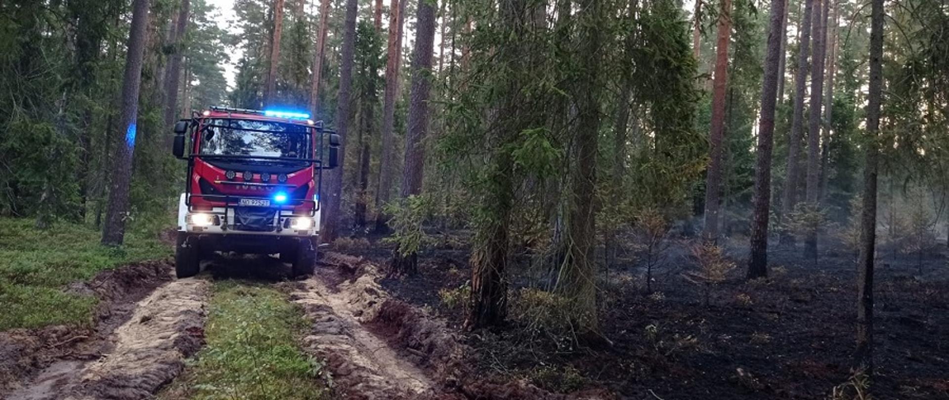 Zdjęcie przedstawia miejsce działań po nocnej akcji gaśniczej w miejscowości Nowiny