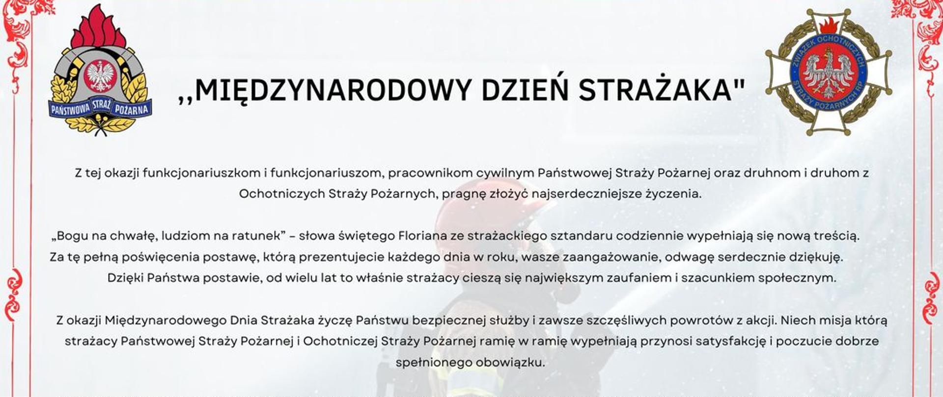 Życzenia z okazji Dnia Strażaka od Komendanta Powiatowego PSP w Grójcu