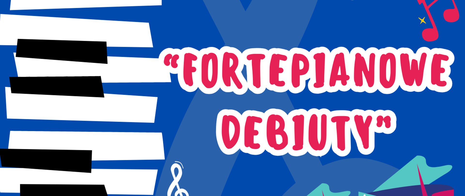 Grafika plakatu to nierówna klawiatura z lewej strony plakatu , na plakacie są również trzy fortepiany oraz rozrzucone nutki oraz klucze wiolinowe, i klawiatura w półokręgu. W prawym górnym rogu logo szkoły.Na plakacie znajdują się następujące informacje: Państwowa Szkoła Muzyczna I i II st. im. Fryderyka Chopina w Nowym Targu, Sekcja Instrumentów Klawiszowych. dalej pełna nazwa Koncert Fortepianowe Debiuty w wykonaniu uczniów klasy I fortepianu. Sala kameralna, 31 marca 2025 r. godz. 16.15 Serdecznie zapraszamy.