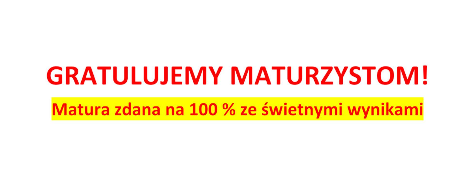 Napis czerwony z gratulacjami. Białe tło.