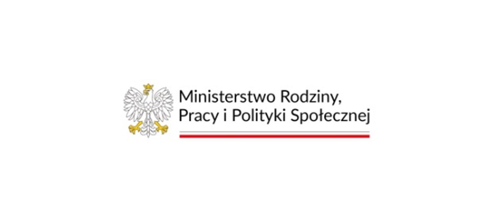 Grafika Przedstawia logotyp Ministerstwa Rodziny, Pracy i Polityki Społecznej, tzn. kontur orła białego w złotej koronie oraz napis: Ministerstwo Rodziny, Pracy i Polityki Społecznej