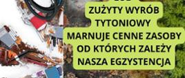 Grafika przedstawia krajobraz podzielony na pół. Z jednej strony jest zniszczony przez tyto ń z drugiej zdrowy i zielony. Napis: 31 maja Światowy Dzień Bez Tytoniu : Tytoń zagrożenie dla naszego środowiska. Każdy wypalony papieros lub zużyty wyrób tytoniowy marnuje cenne zasoby od których zależy nasza egzystencja