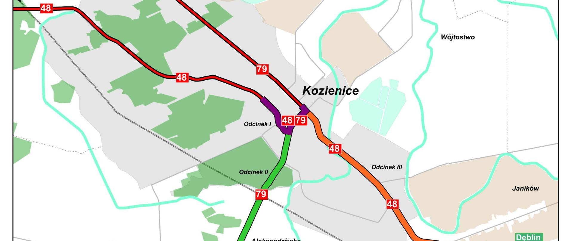 mapka przejścia przez Kozienice