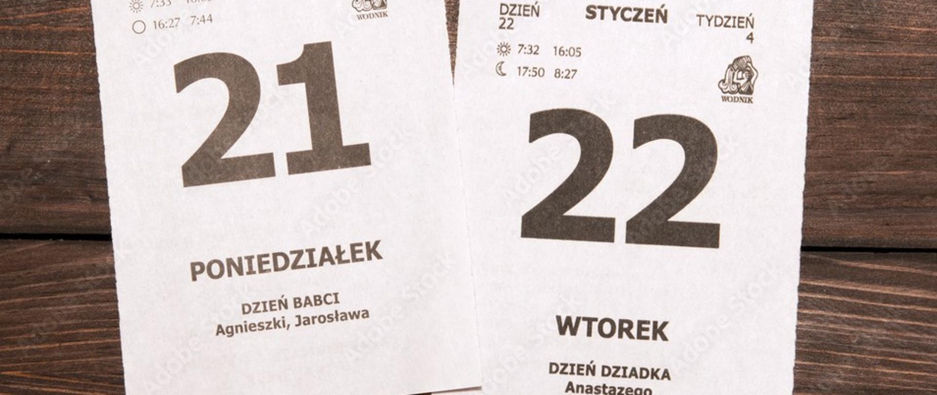 kartki z kalendarza 21 i 22 stycznia