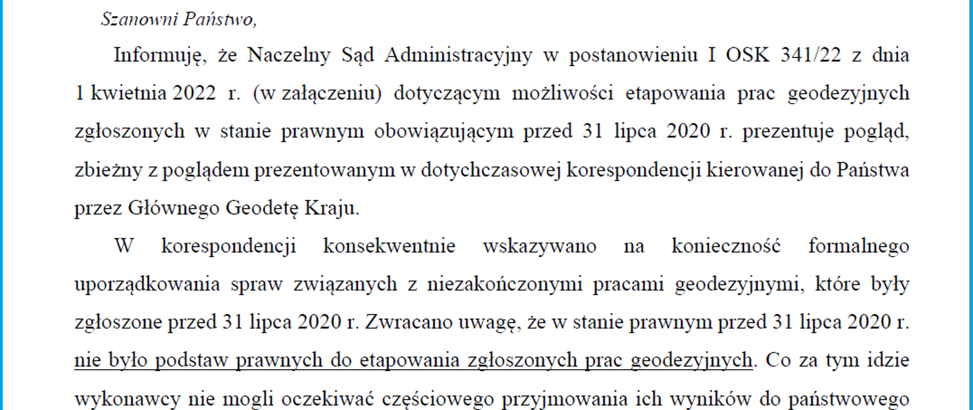 Rysunek przedstawia pismo Głównego Geodety Kraju nr NG-Oil.920.14.2022 z dnia 10 maja 2022 r.