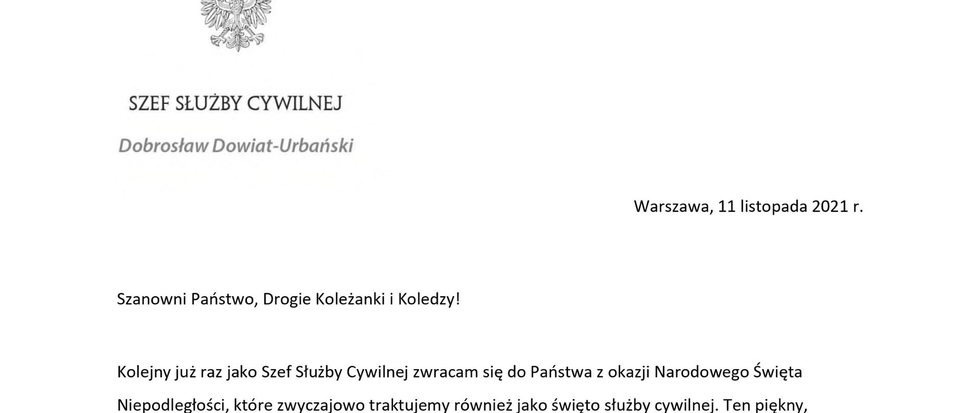list Szefa Służby Cywilnej