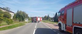 Działania zastępów straży pożarnej podczas działań w związku z wyciekiem gazu w miejscowości Podmaleniec
