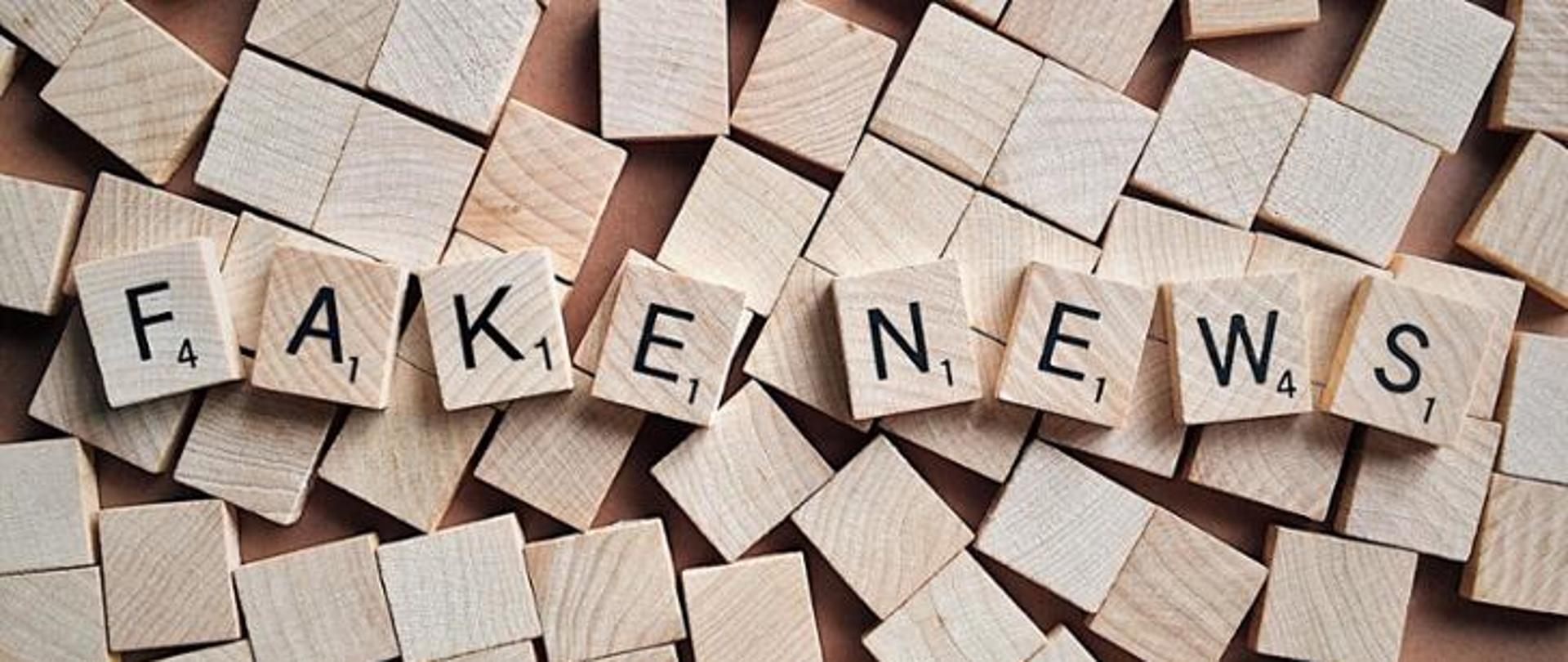 Zdjęcie przedstawia drewniane klocki z ułożonym napisem w języku angielskim o treści fake news