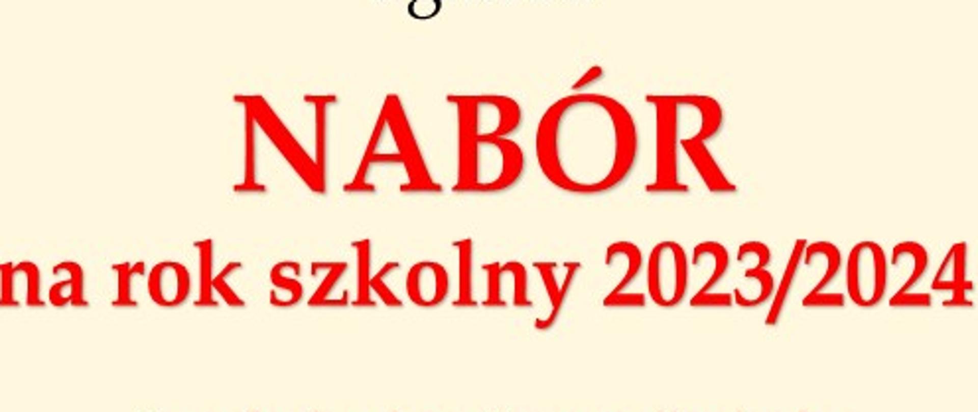 Plakat z informacją dotyczącą naboru do PSM II st. w Dębicy na rok szkolny 2023/2024; tło plakatu w bladym żółtym odcieniu, napisy w kolorach czarnym i czerwonym