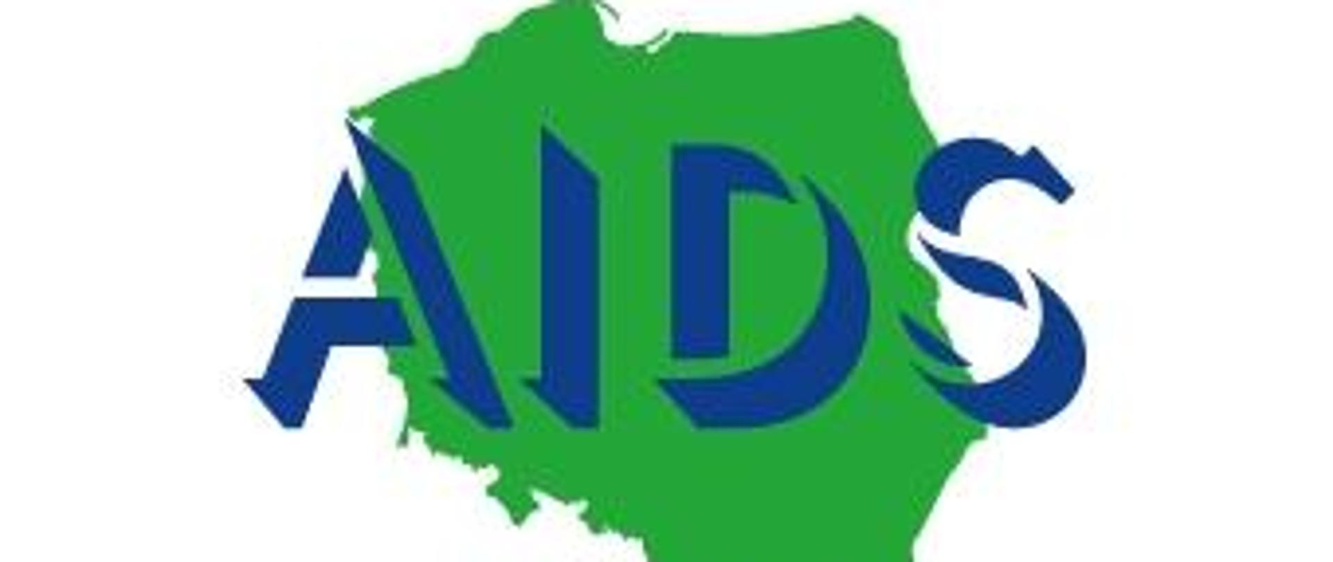 na białym tle zielona mapa polski. napis Krajowe Centrum ds. AIDS Agenda Ministra Zdrowia