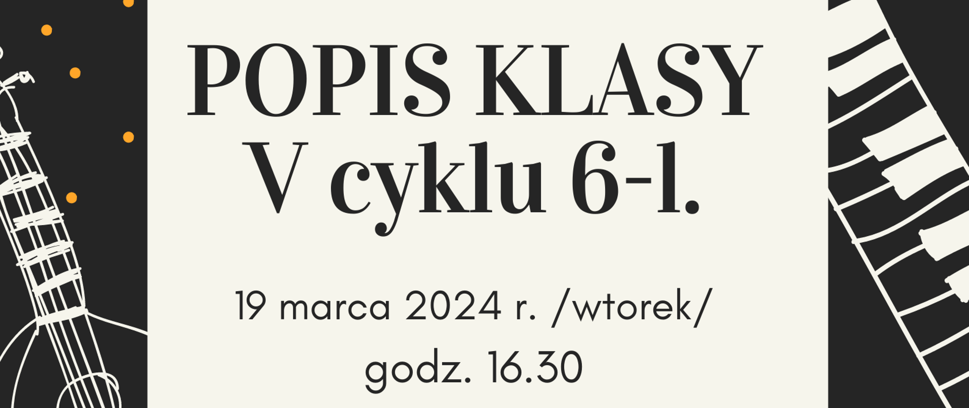 Popis uczniów klasy V. 14.03.2024 r. w PSM I stopnia w Biłgoraju. Elementy dekoracyjne. Ciemne tło. Instrumenty muzyczne. 