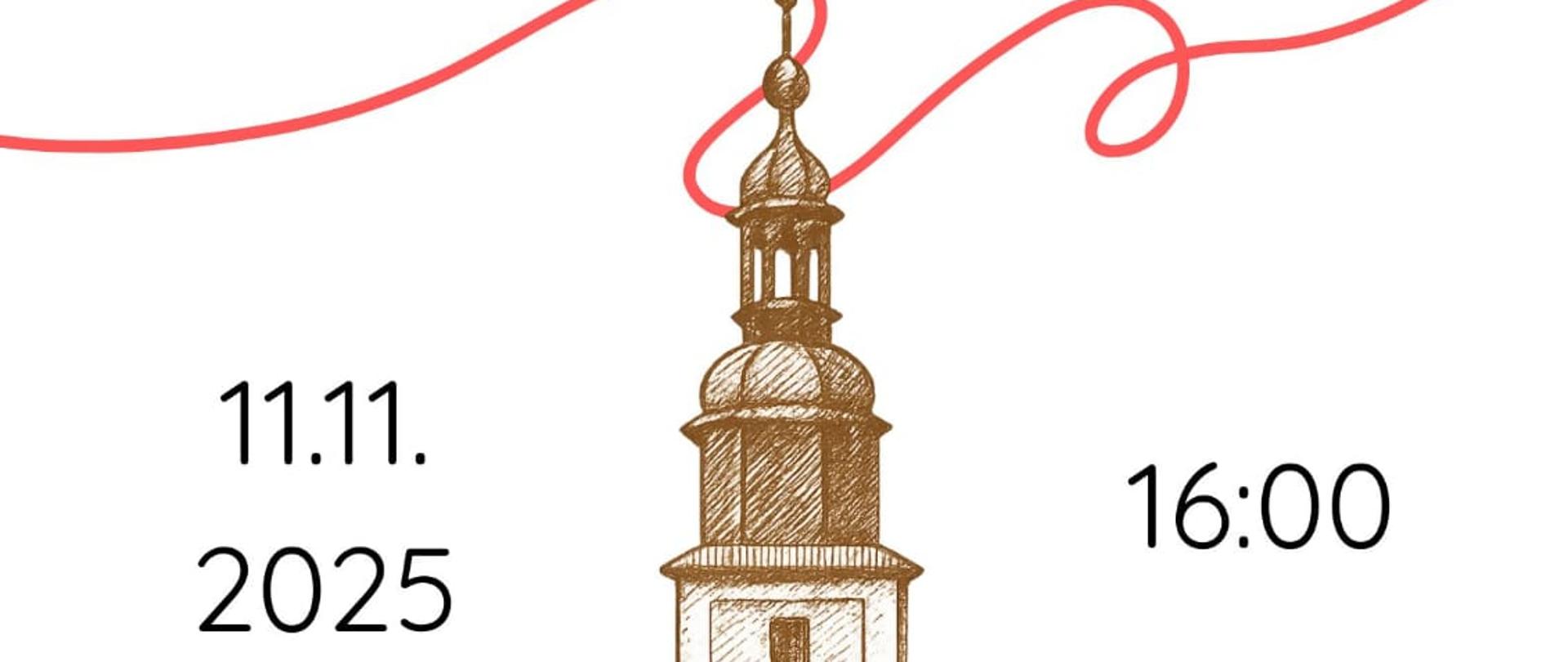 Plakat prezentuje wieżę kościoła w Sobieszowie. Po lewej stronie widoczne jest logo PSM I st. w Cieplicach, a po prawej logo Parafii Rzymskokatolickiej w Sobieszowie. Tytuł koncertu to "Koncert u Świętego Marcina", który znajduje się w górnej części plakatu. Na plakacie zamieszczona jest też informacja o tym, że koncert odbędzie się 11.11.2025 r. o godzinie 16:00 w Centrum Przyrodniczo-Edukacyjnym KPN w Jeleniej Górze - Sobieszowie, ul. Cieplice 196. Będzie można na nim usłyszeć młodych lokalnych artystów. 