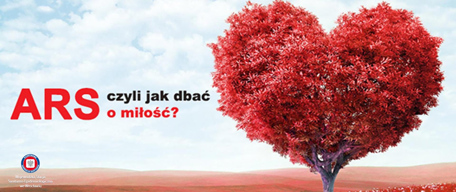 Rysunek drzewa w kształcie serca stojącego na czerwonym tle