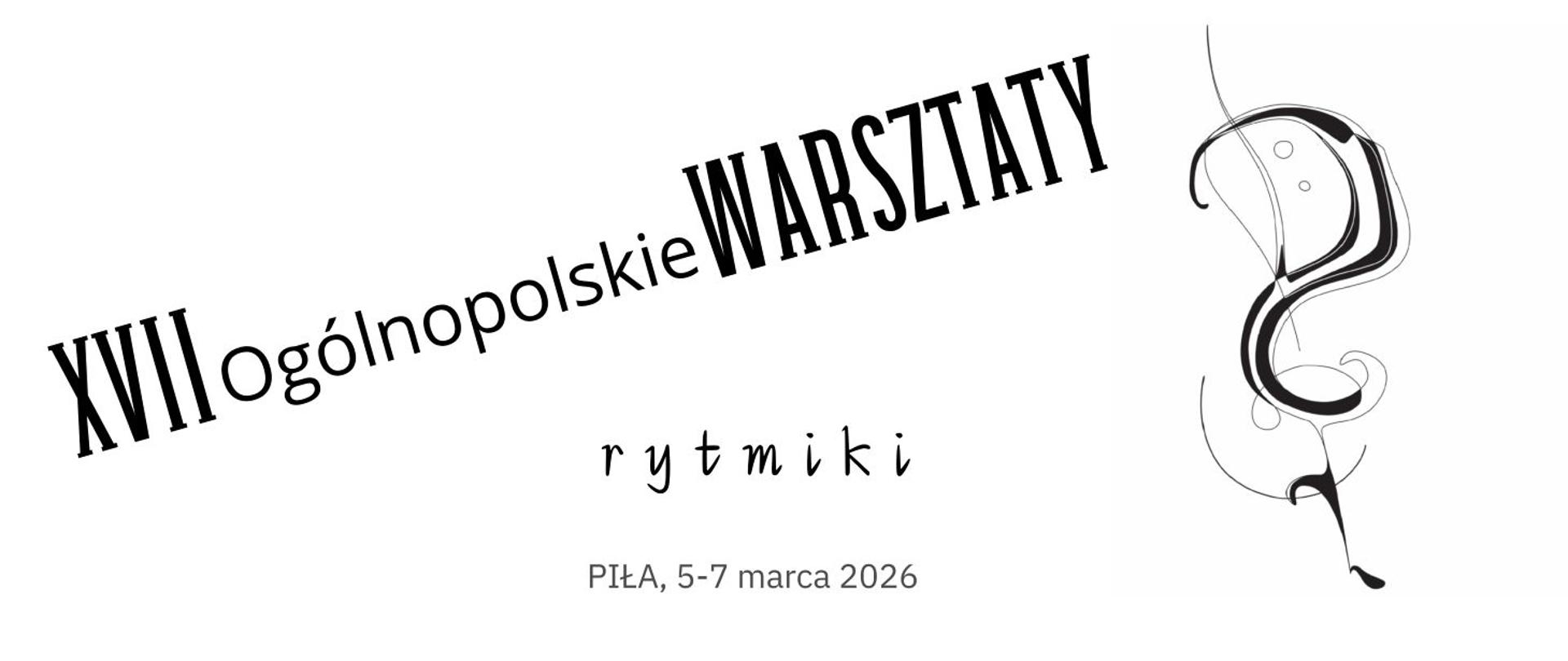 Na białym tle czarne napisy dotyczące warsztatów rytmiki - data i logo.