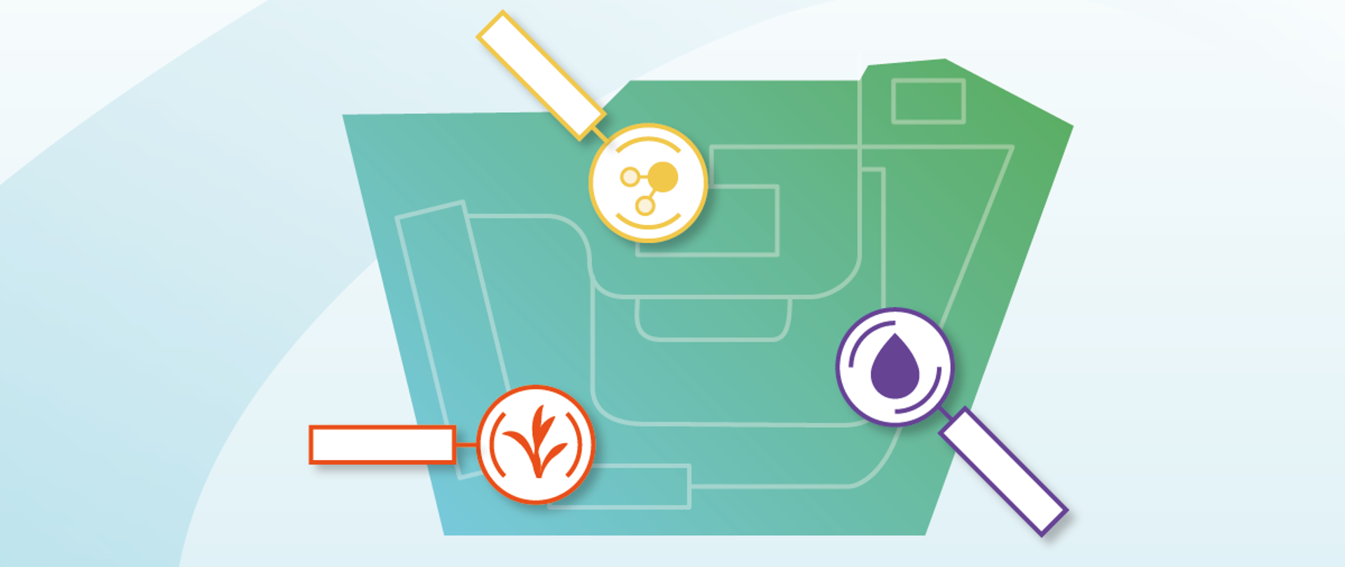 W centralnym punkcie grafiki znajduje się widok na krajowe składowisko odpadów promieniotwórczych. Nad składowiskiem w różnych miejscach znajdują się szkła powiększające. Na dole napis: od października zmienią się zasady monitorowania środowiska na terenie KSOP. 