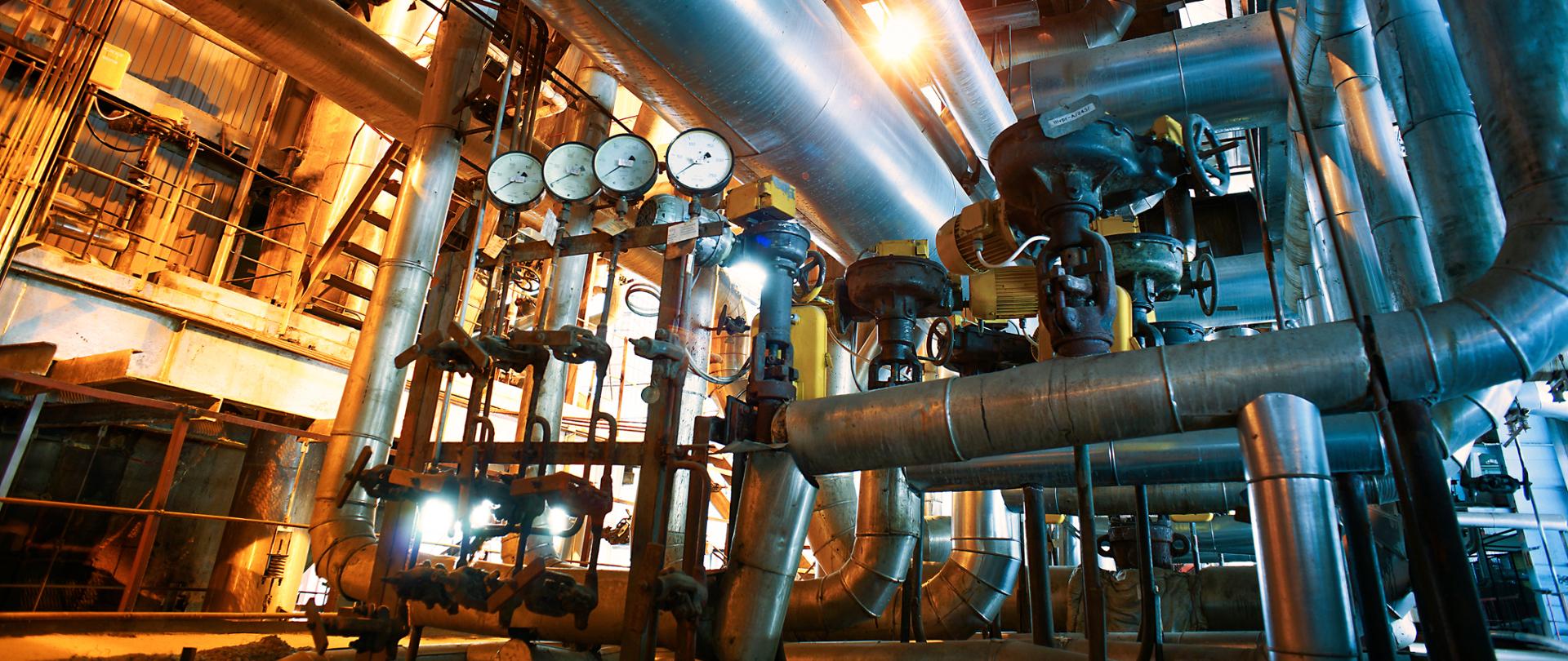 Zdjęcie przedstawia rurociąg w hali
