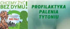 Po lewej stronie plakatu dwie postacie ludzkie. Pierwsza ułożona z niedopałków papierosów, druga ukształtowana z zielonego liścia. Pomiędzy nimi hasło: Zmień siebie i innych. Nie pal. Po prawej stronie plakatu widnieje napis Profilaktyka Palenia Tytoniu.