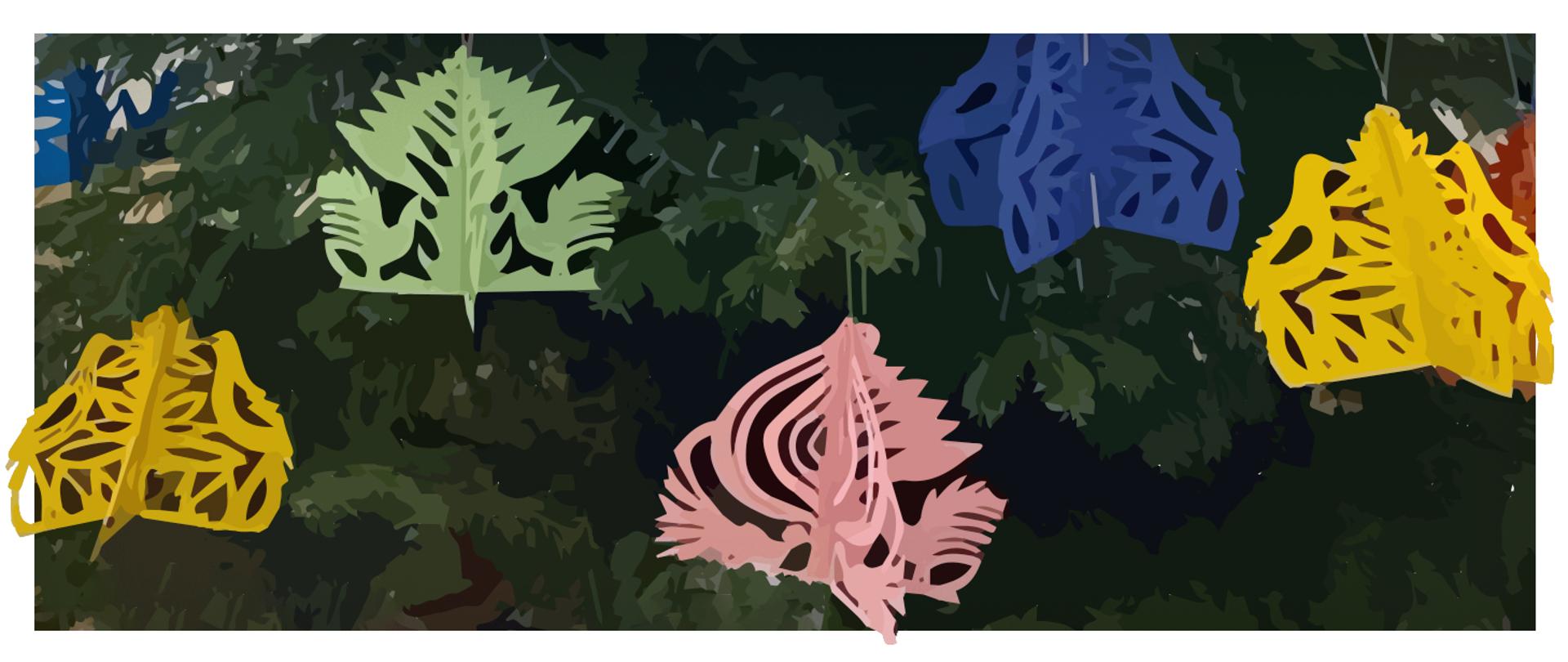 wektorowe kształty przedstawiające wycięte z papieru ozdoby świąteczne