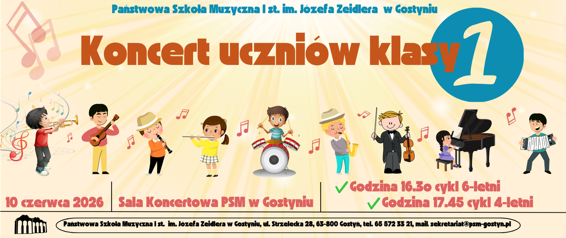 Plakat informujący o koncercie klas pierwszych. 