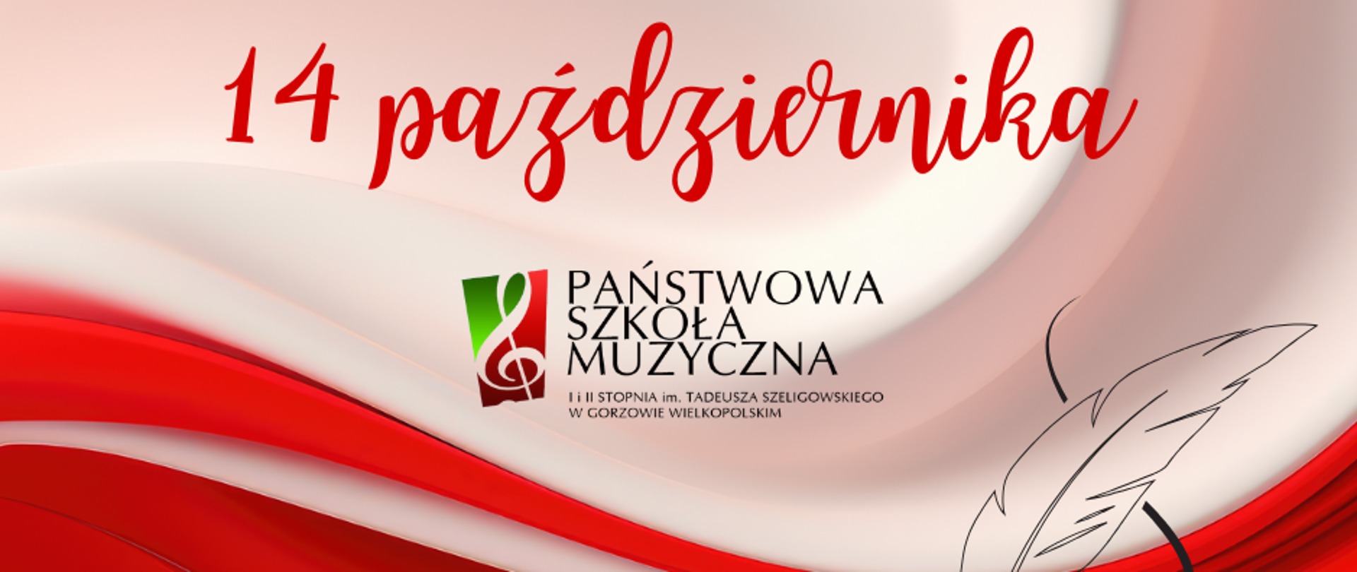 Plakat - na tle polskiej flagi data 14.10., logo szkoły i biały napis Dzień Edukacji Narodowej