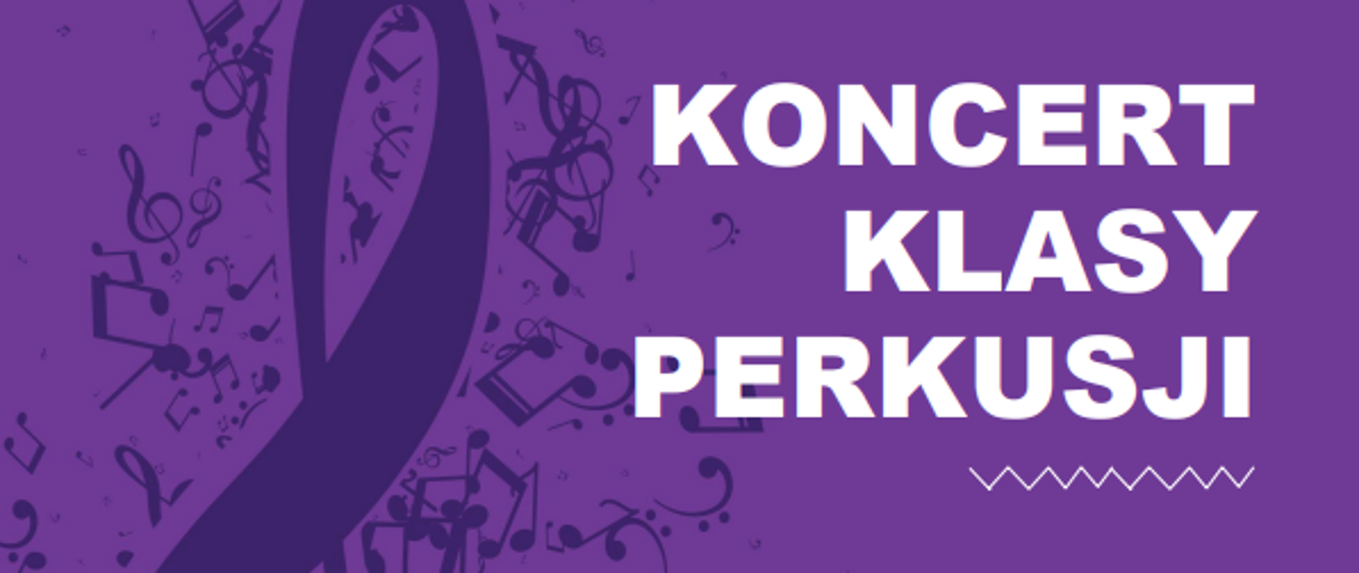 Koncert Klasy Perkusji p. Jana Weznera - 16 stycznia 2026 aula PSM 15:00, plakat na fioletowym tle z logiem szkoły u góry