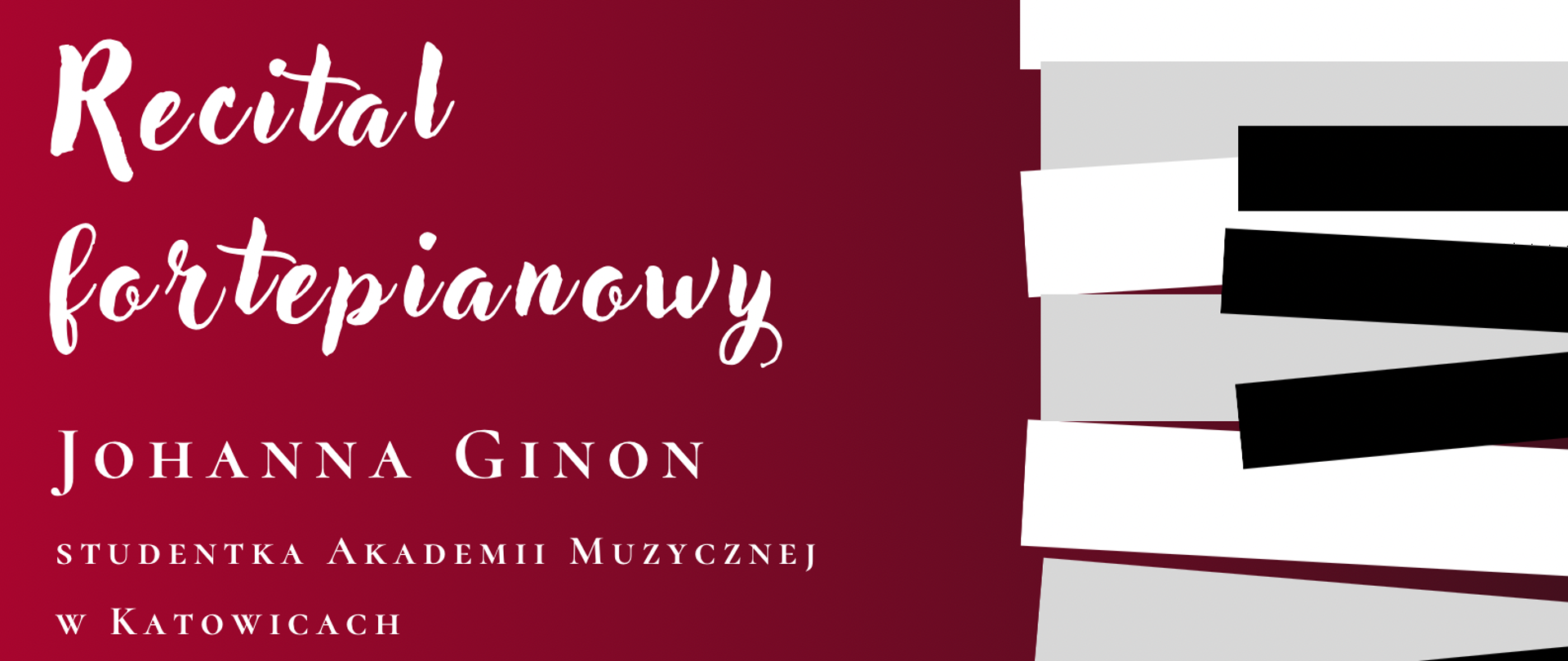 na czerwonym tle białe napisy, w lewy górnym rogu - logo szkoły, wzdłuż prawej strony plakatu rozsypana biało-szaro-czarna klawiatura