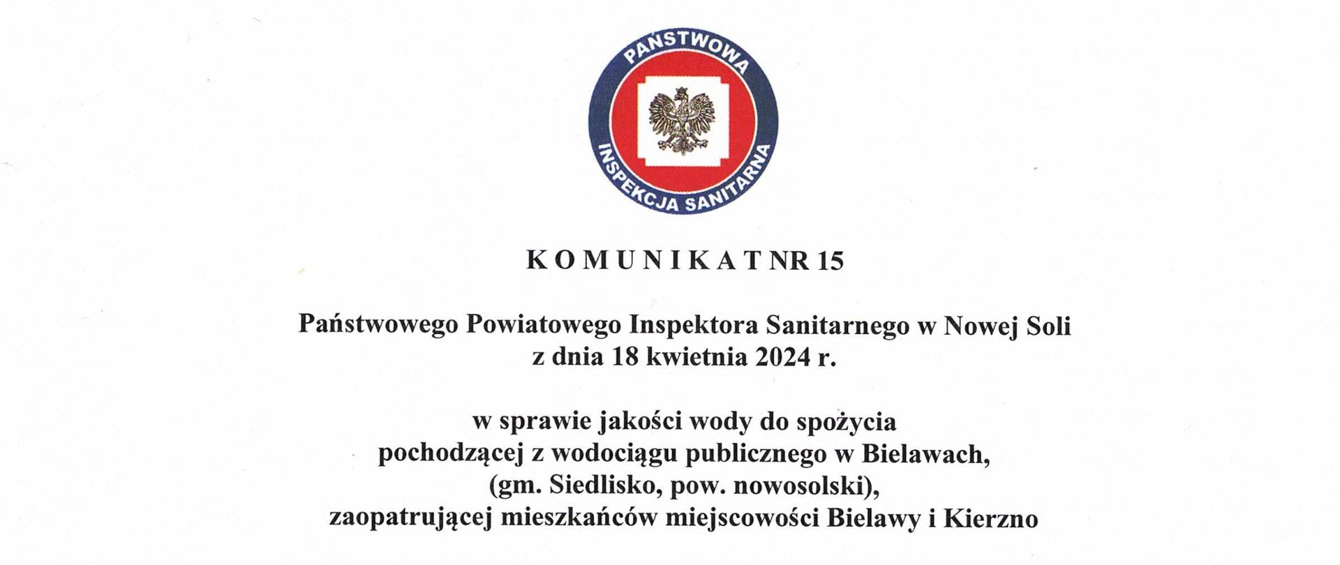 Komunikat nr 15 Bielawy warunkowa przydatność