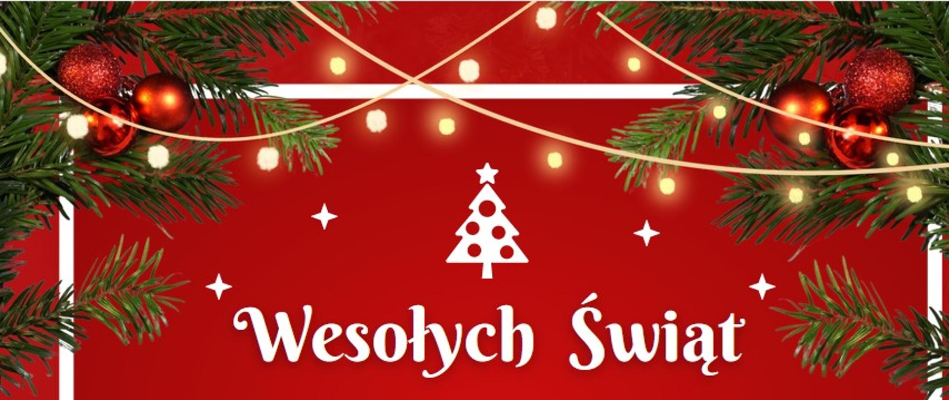 Napis Wesołych Świąt na czerwonym tle