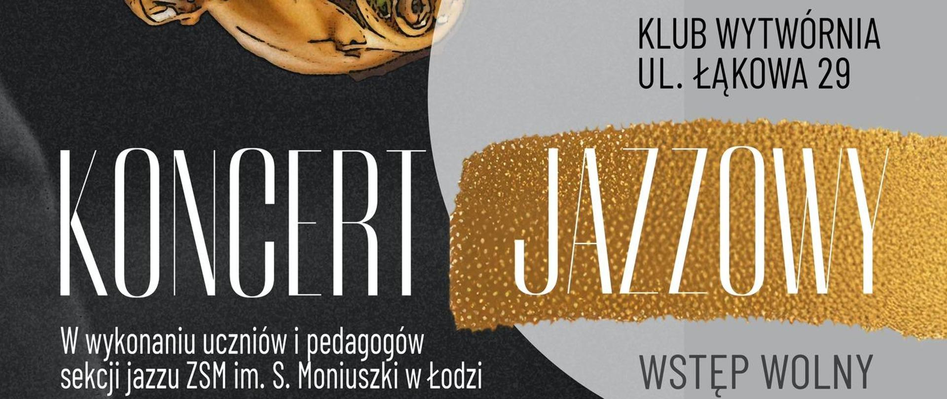 Plakat koncertu z saksofonem na czarnym tle