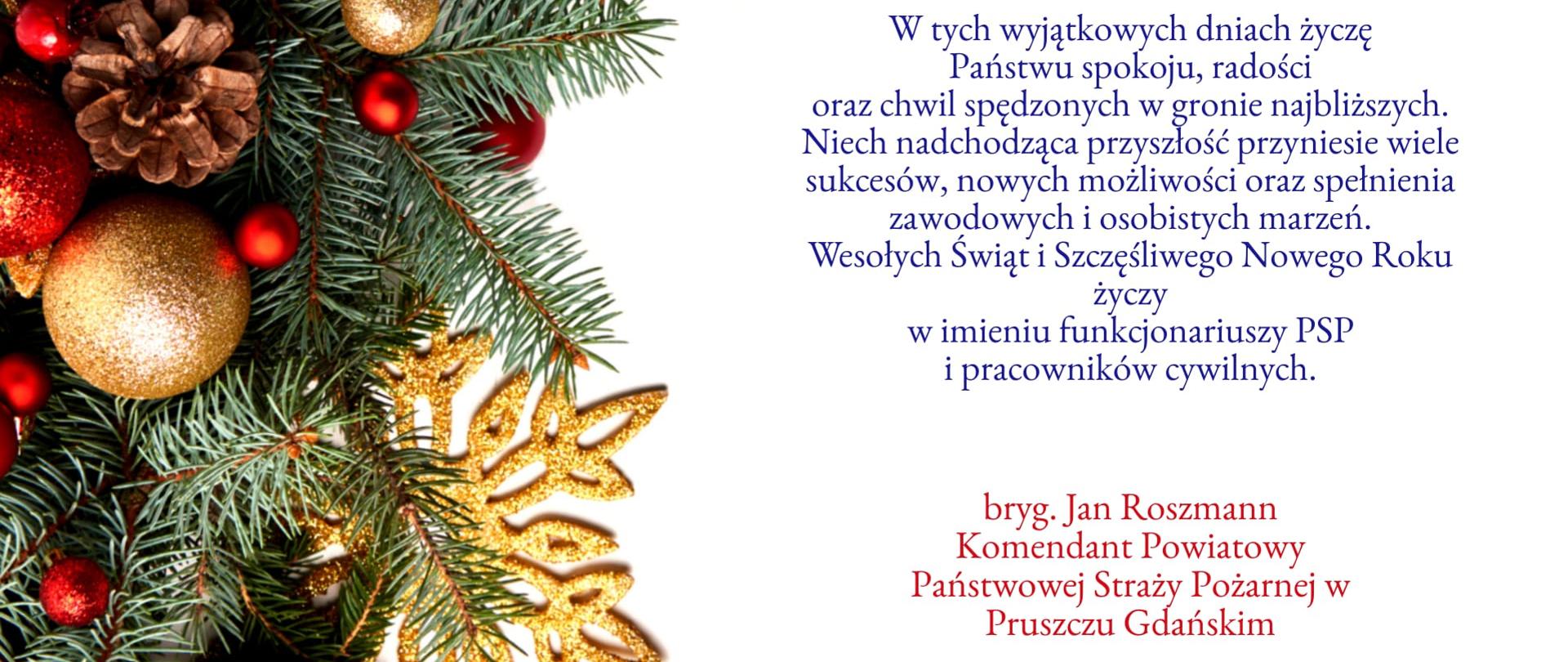 Życzenia Komendanta Powiatowego PSP w Pruszczu Gdańskim na Boże Narodzenie oraz Nowy Rok