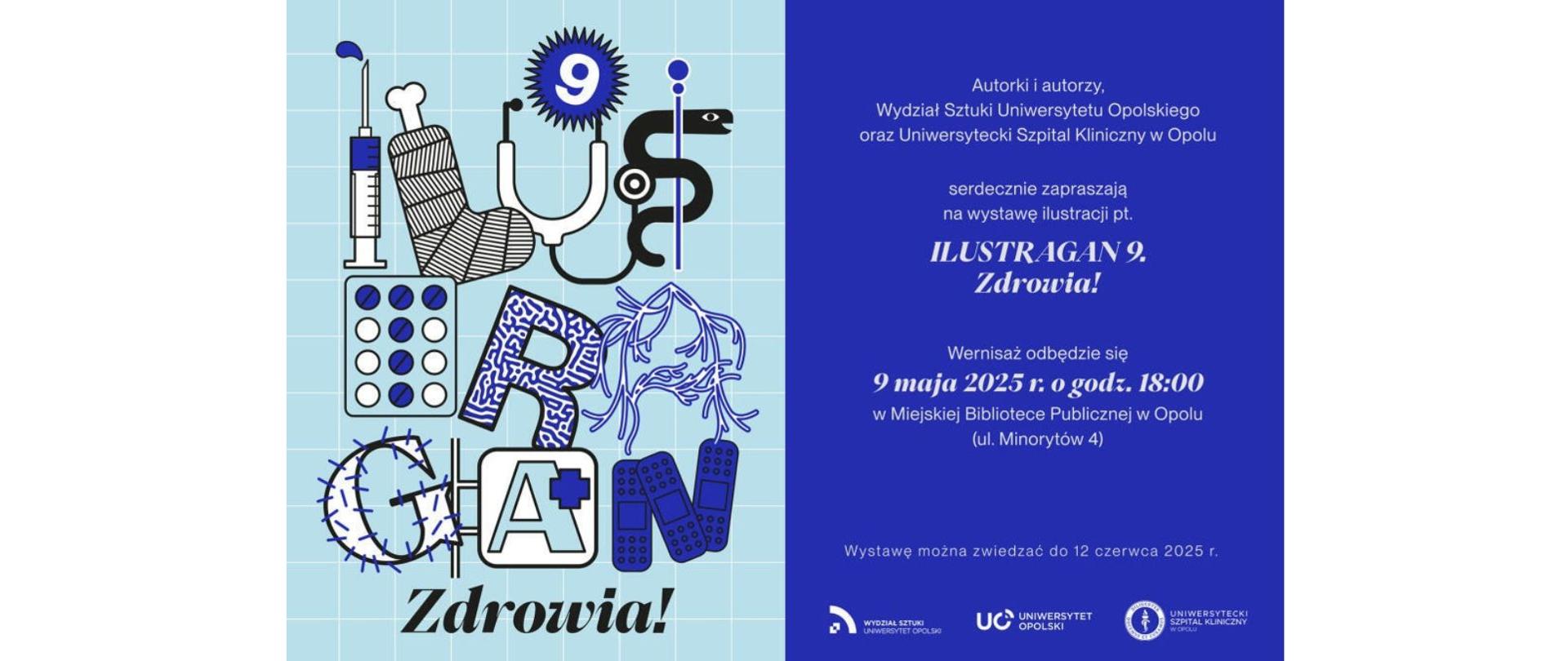 Na plakacie znajduje się logo Ilustragan zdrowia i zaproszenie na wernisaż.