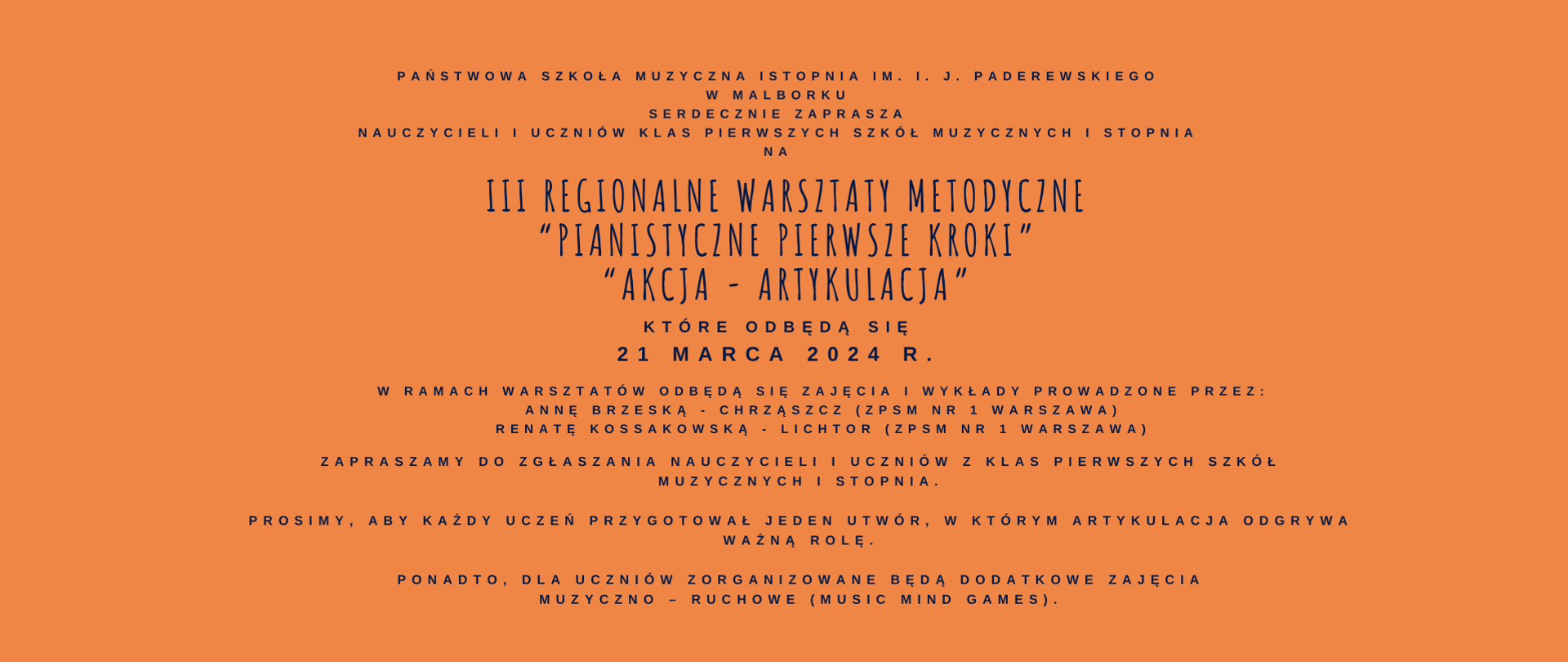 Na pomarańczowym tle znajdują się czarne napisy informujące o III warsztatach metodycznych