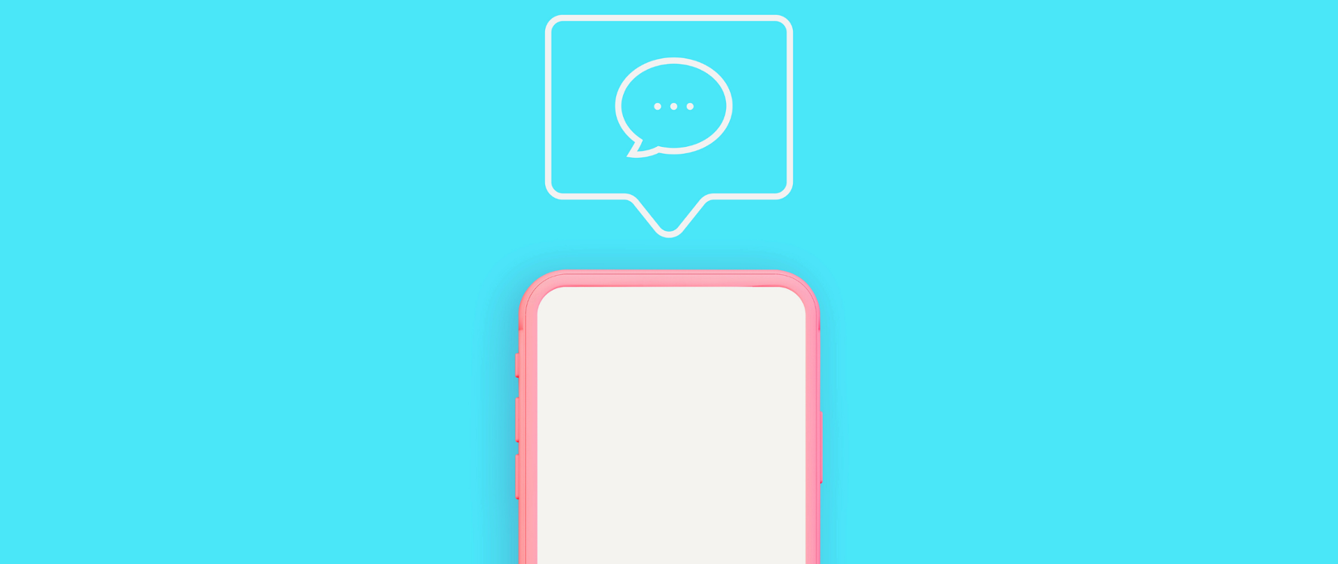 Zdjęcie na błękitnym tle. Od dołu - widoczny do połowy telefon komórkowy z białym wyświetlaczem, w różowej obudowie. Nad telefonem - białe okienko komentarza.