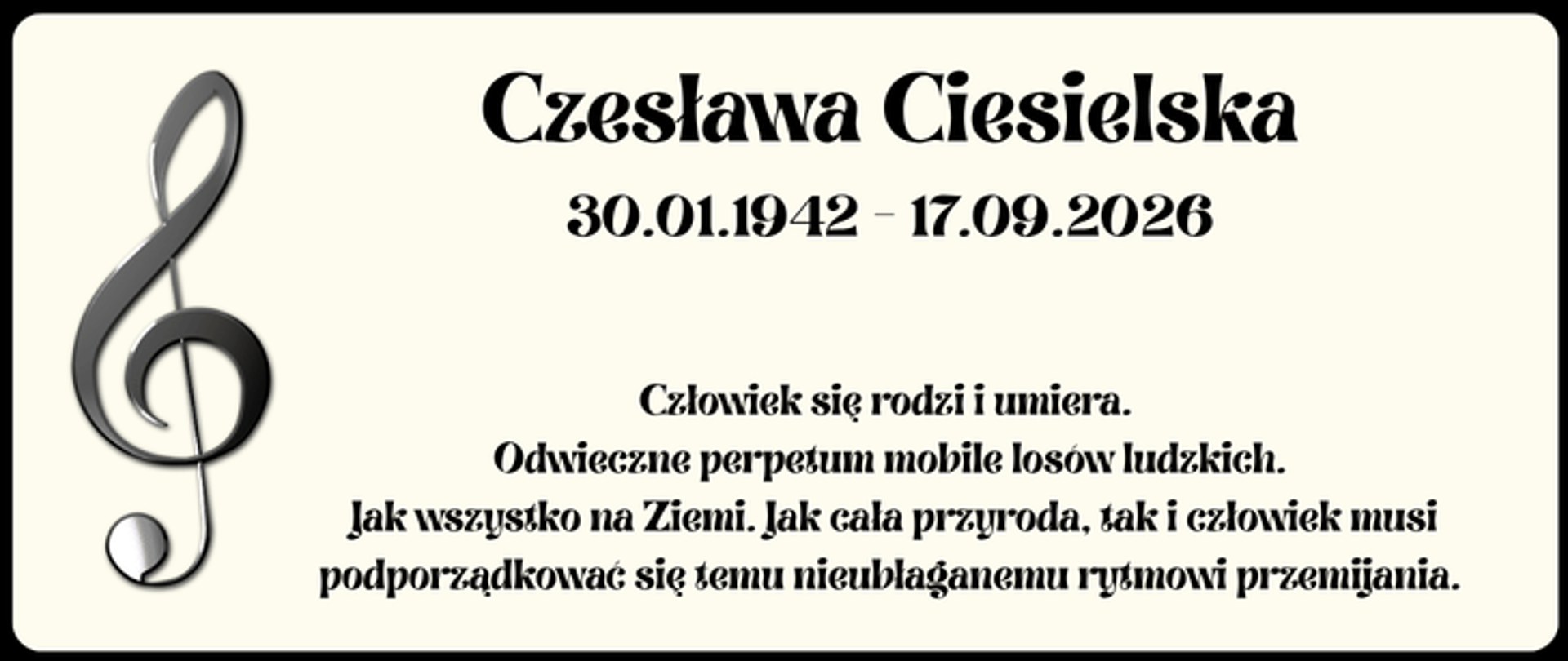 Zdjęcie przedstawia informację o śmierci Czesławy Ciesielskiej