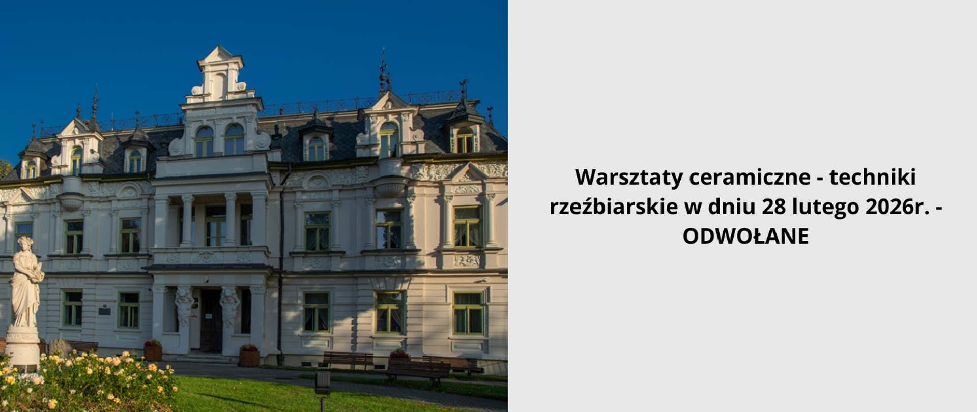 Warsztaty ceramiczne - techniki rzeźbiarskie w dniu 28 lutego 2026r. - ODWOŁANE