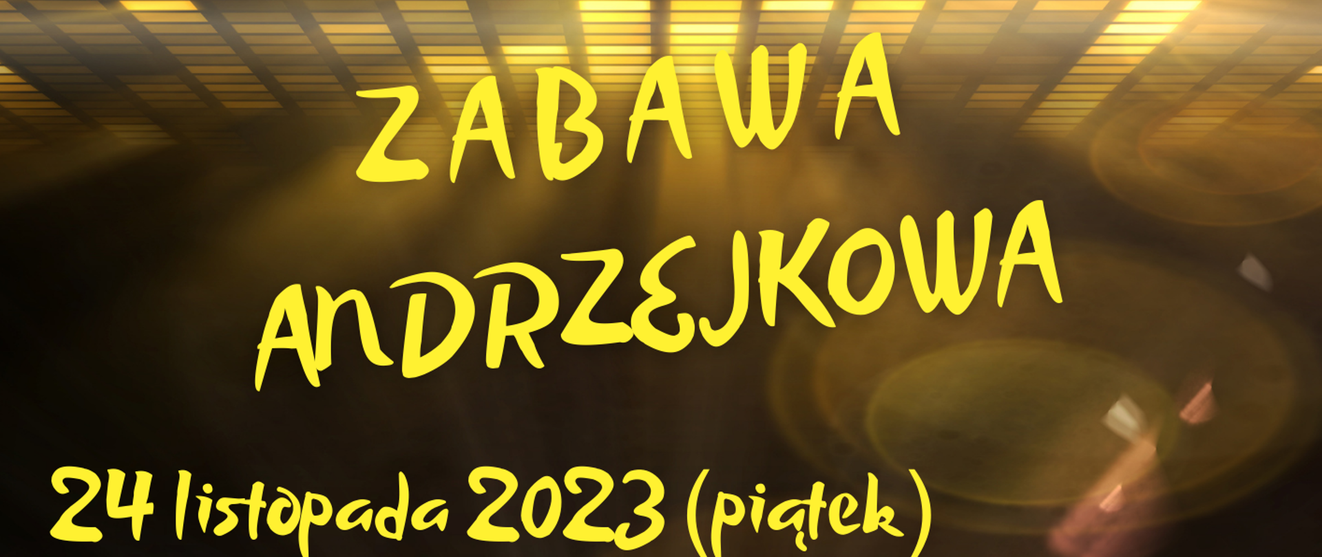Nazwa, termin i miejsce imprezy. Żółte napisy na cieniowanym brązowo-żółtym tle.