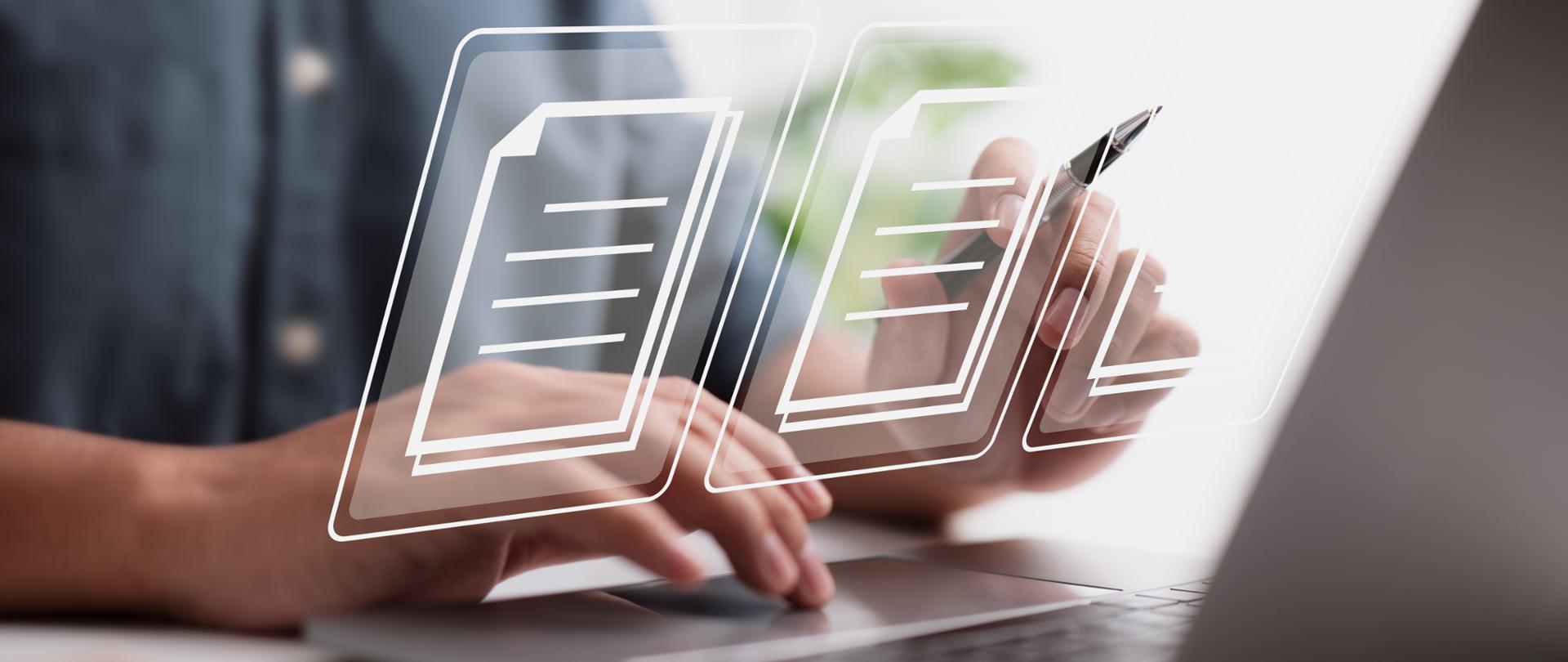 Concept of document management using symbols on a virtual screen, ERP