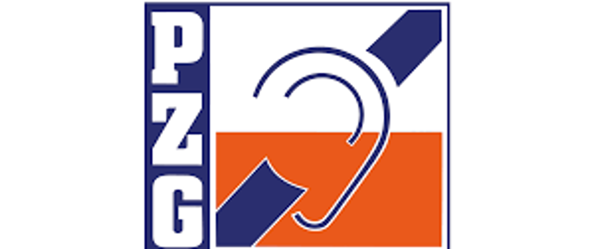 Napis PZG, w tle szkic ucha.