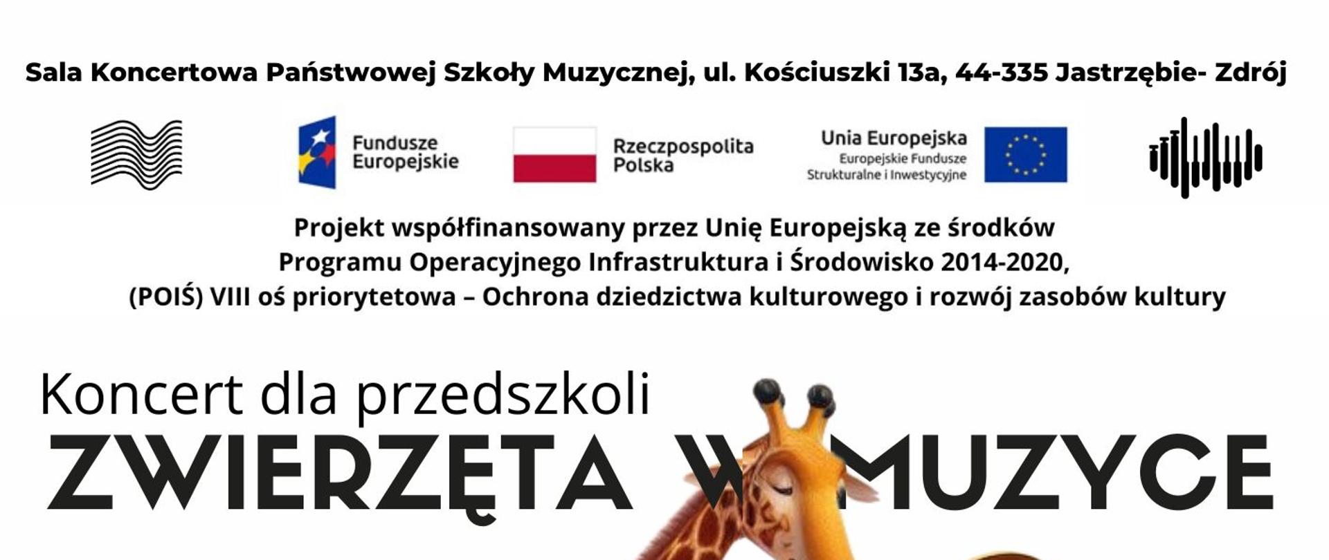 Plakat informacyjny dotyczący koncertów dla przedszkoli odbywających się w dniu 09.04.2024 r. o godz. 09.30 oraz 10.30.