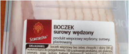 boczek surowy wędzony Sokołów 100 g - opakowanie z tyłu skład 