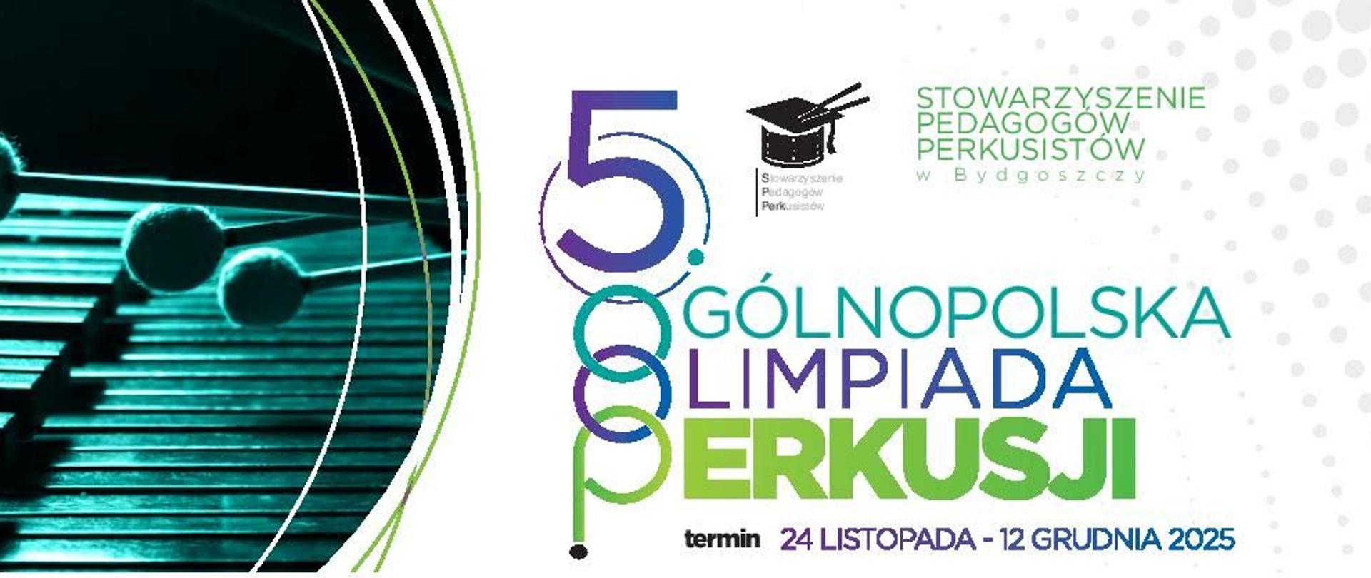 Zdjęcie przedstawia dyplom dla Celiny Bludnik za zajęcie drugiego miejsca podczas 5. Ogólnopolskiej Olimpiady Perkusji. U góry logo konkursu, zdjęcie pałek na tle ksylofonu oraz geometryczne wzory w kolorze zielonym.