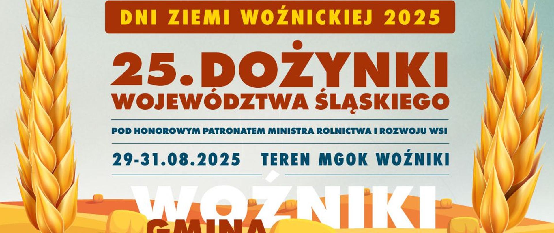 25. Dożynki w Woźnikach - grafika informacyjna z tytułem imprezy, datą