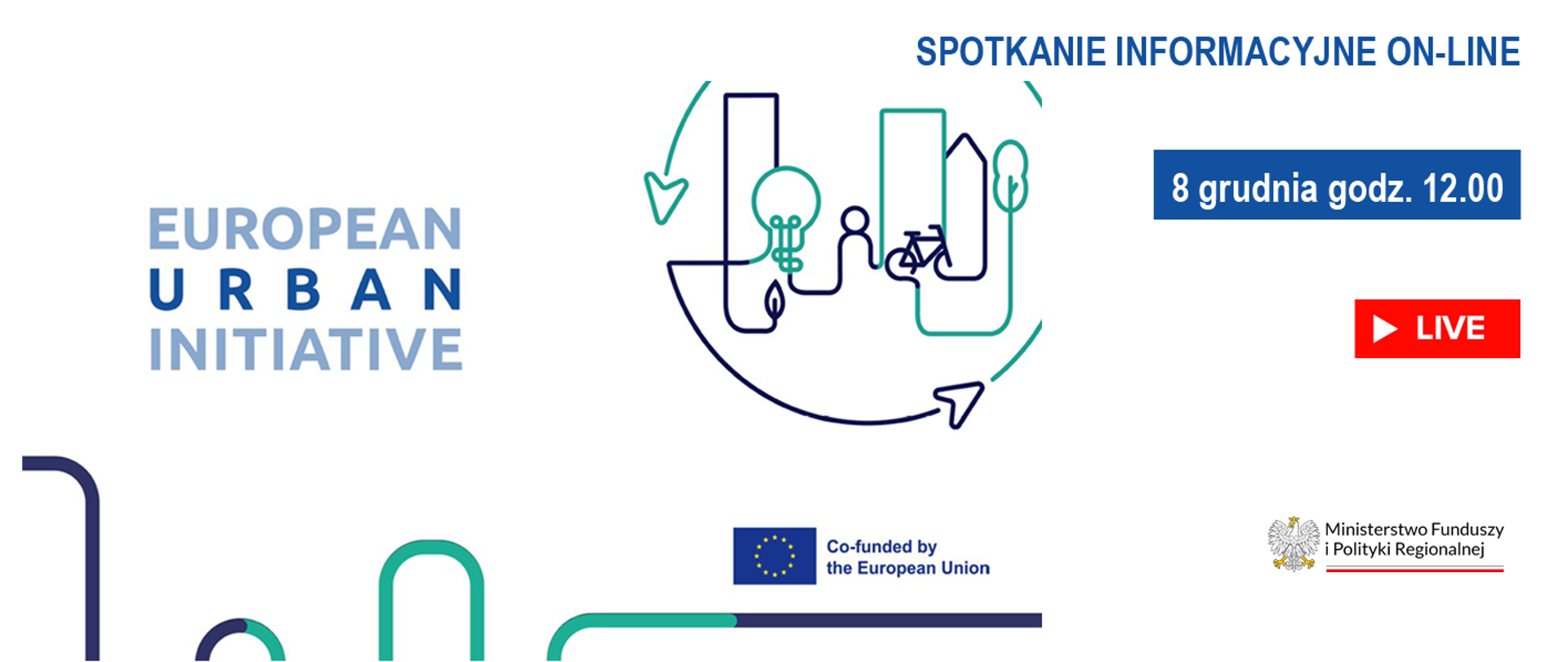 Na grafice napis: "Spotkanie informacyjne on-line, 8 grudnia godz. 12.00" oraz logotyp inicjatywy European Urban Initiative