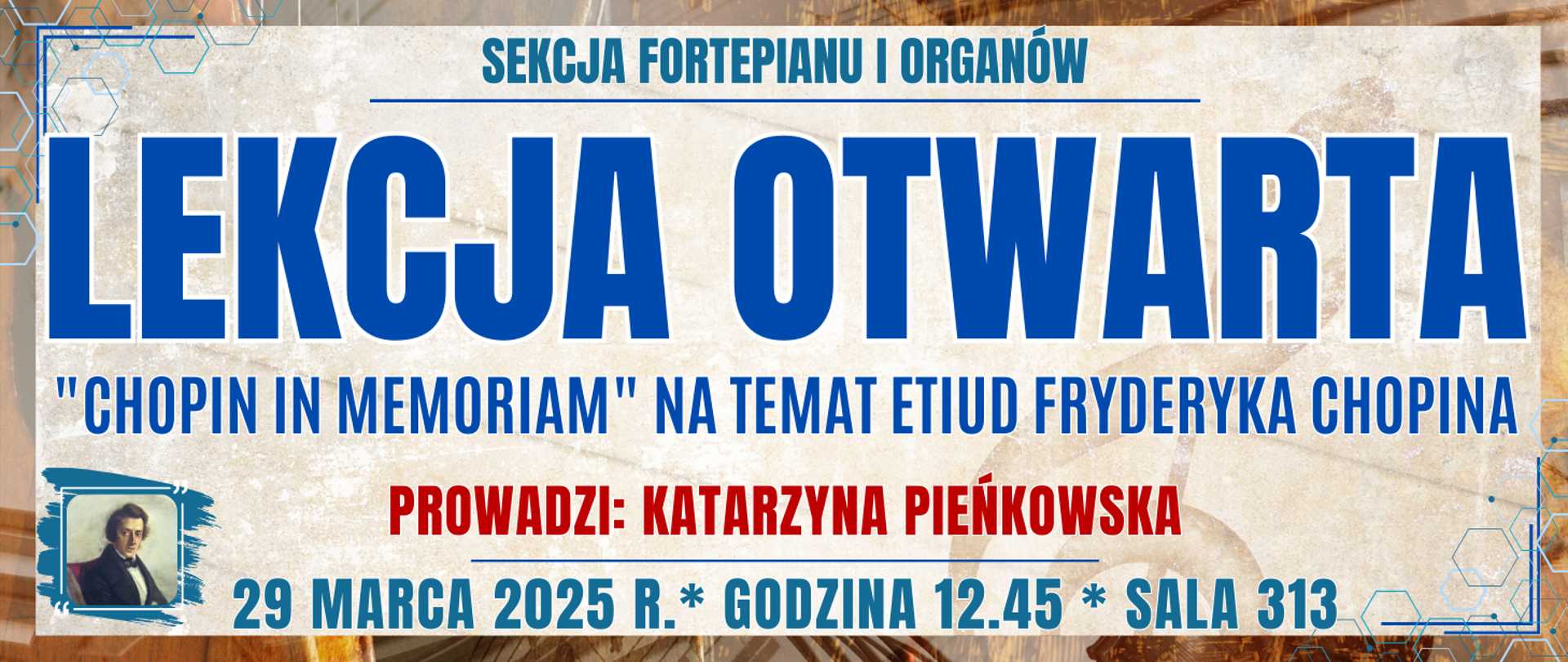 baner z kolorową ramką, jasne kolorowe tło muzyczne, na dole po prawej wizerunek Ludwiga van Beethovena oraz informacja o wydarzeniu