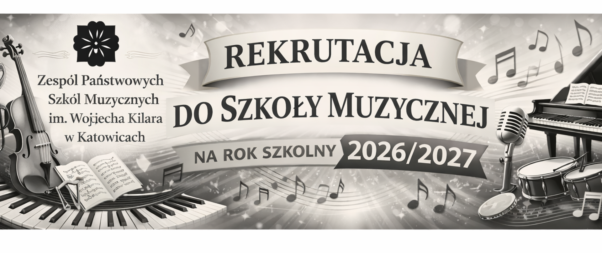 baner z napisem Rekrutacja 2026/2027 kierujący do strony z informacjami o naborze do szkoły