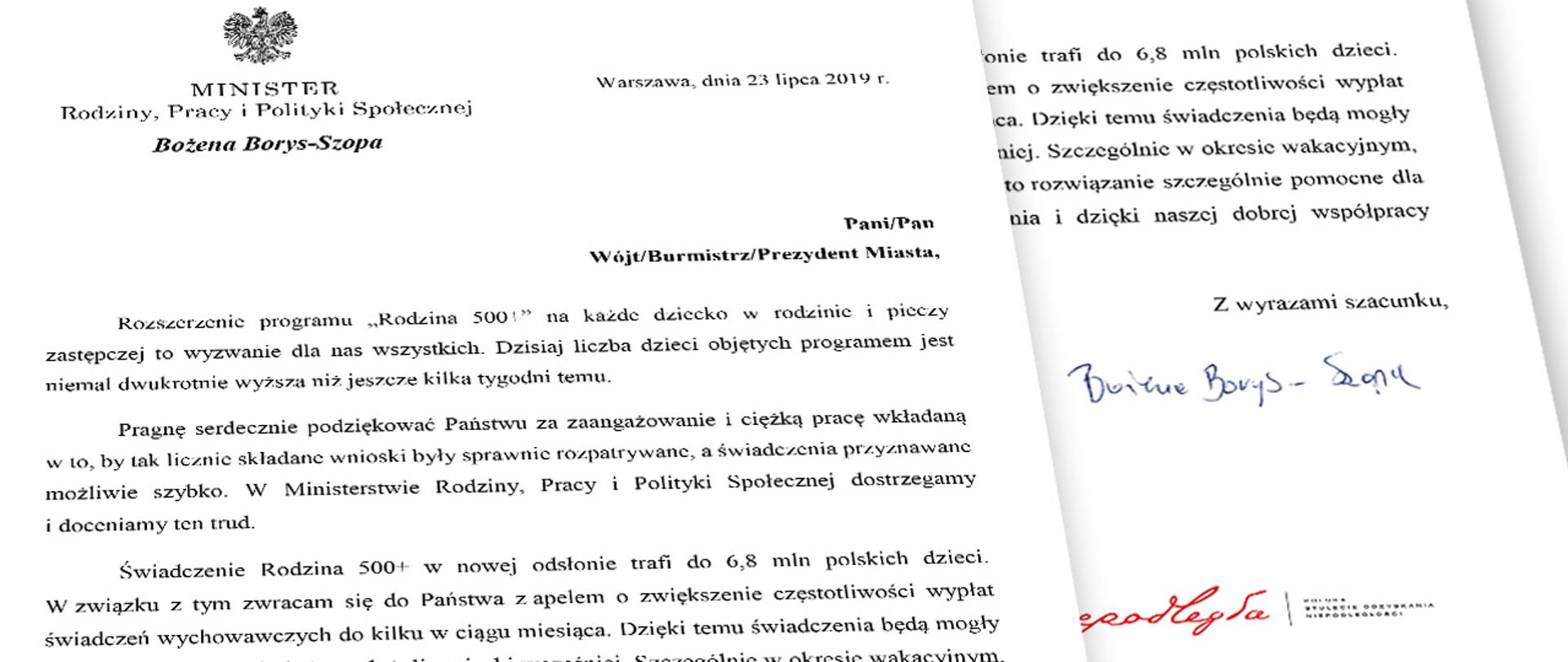 Apel minister Bożeny Borys-Szopy