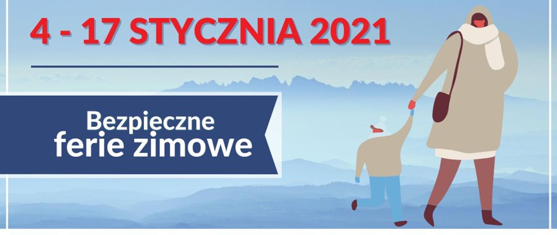 Dorosły trzyma dziecko za rękę. W tle widać zimę