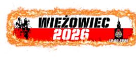 Sylwetki strażaków po lewej i Pałac Kultury po prawej. Główny napis na środku jest dwuwierszowy: "WIEŻOWIEC" (czarny na białym tle) i "2026" (biały na czerwonym tle). Logo PSP znajduje się w prawym dolnym rogu, a pod nim data "12.09.2026".